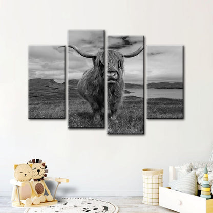 Stunning 4-Piece Black and White Cow Canvas Art Set