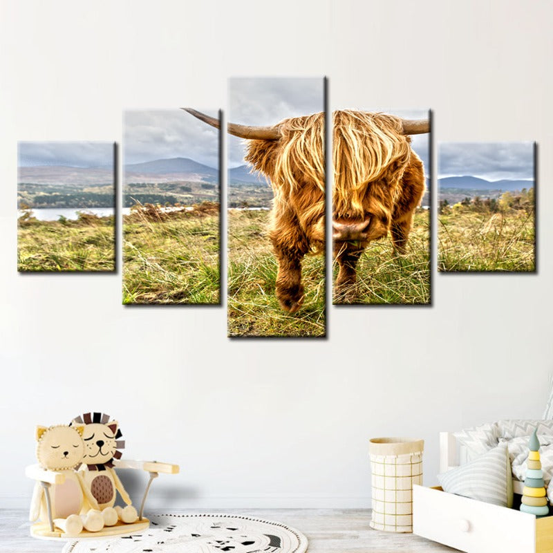 5-Piece Majestic Cow Canvas Art for Home Decor