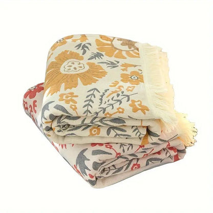 Chic Floral Reversible Cotton Throw for All Seasons
