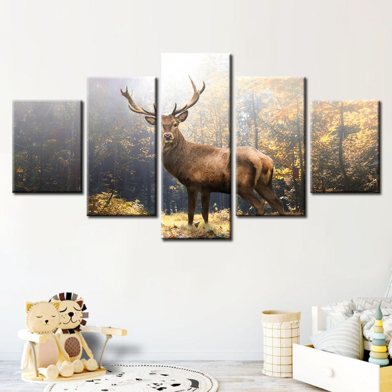 Serene Forest Majesty - 5 Panel Canvas Art