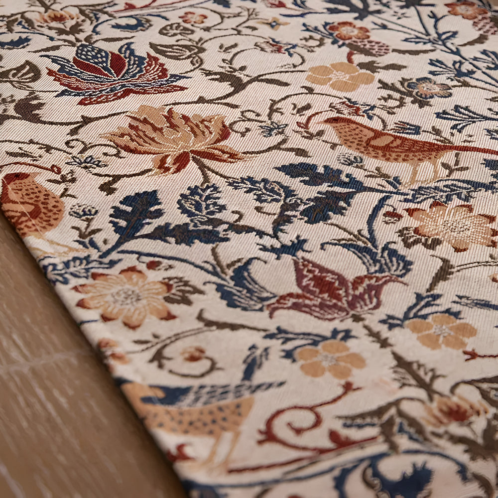 Charming Jacquard Table Runner with Floral and Bird Motifs