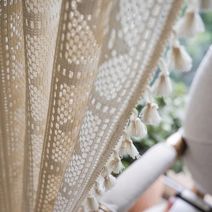 Elegant Lace Diamond Pattern Window Drapes