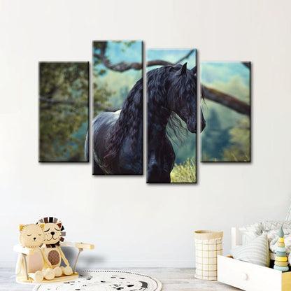 Majestic Equine Forest Scene - Four-Piece Canvas Art