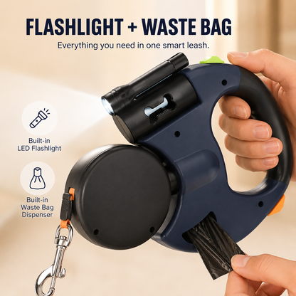 10-Foot Dual Retracting Leash for Dogs with Built-in Flashlight