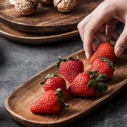 Charming Acacia Wood Oval Serving Trays Set