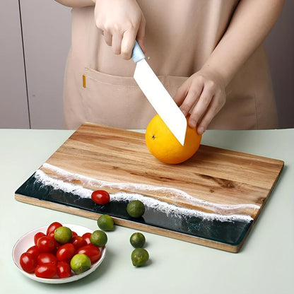 Coastal Charm Acacia Wood Cutting Board with Resin Art