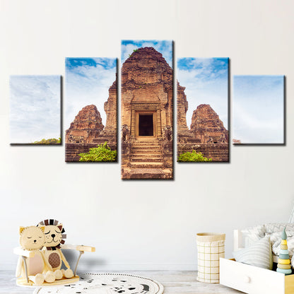 5 Piece Canvas Art Set - Ancient Temple Themed Wall Decor