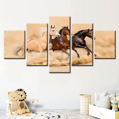 Majestic Horses Running Through the Desert - 5 Piece Canvas Art