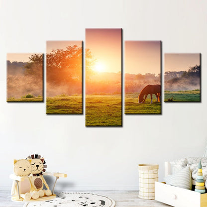 Tranquil Dawn - 5-Piece Canvas Horse Wall Art
