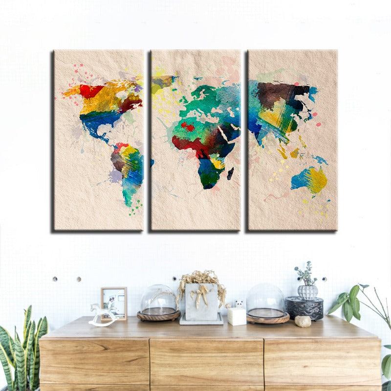 Colorful Abstract World Map Canvas Art Set - 3 Pieces