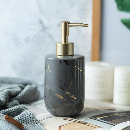 Sophisticated Ceramic Soap Dispenser | Marble Finish & Gold Touches | 400 ml for Bathroom & Kitchen