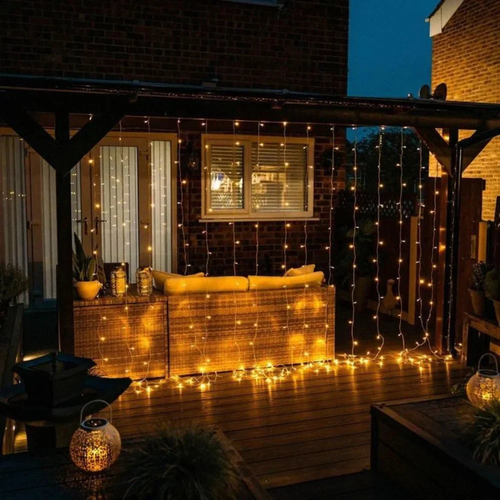 Warm White LED Fairy Curtain Lights with 8 Dynamic Modes for Relaxation