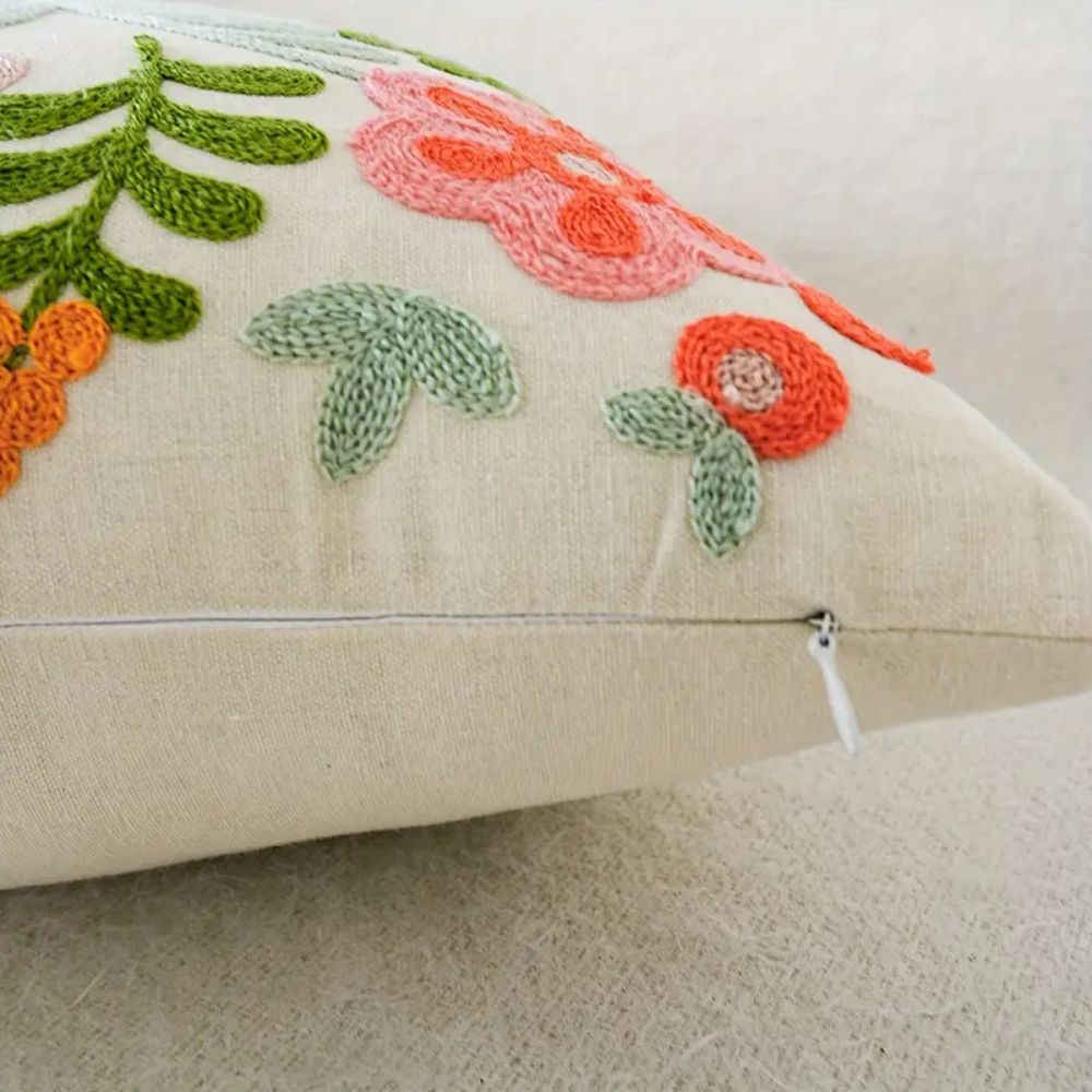 Charming Floral Embroidered Cushion Cover for Elegant Spaces