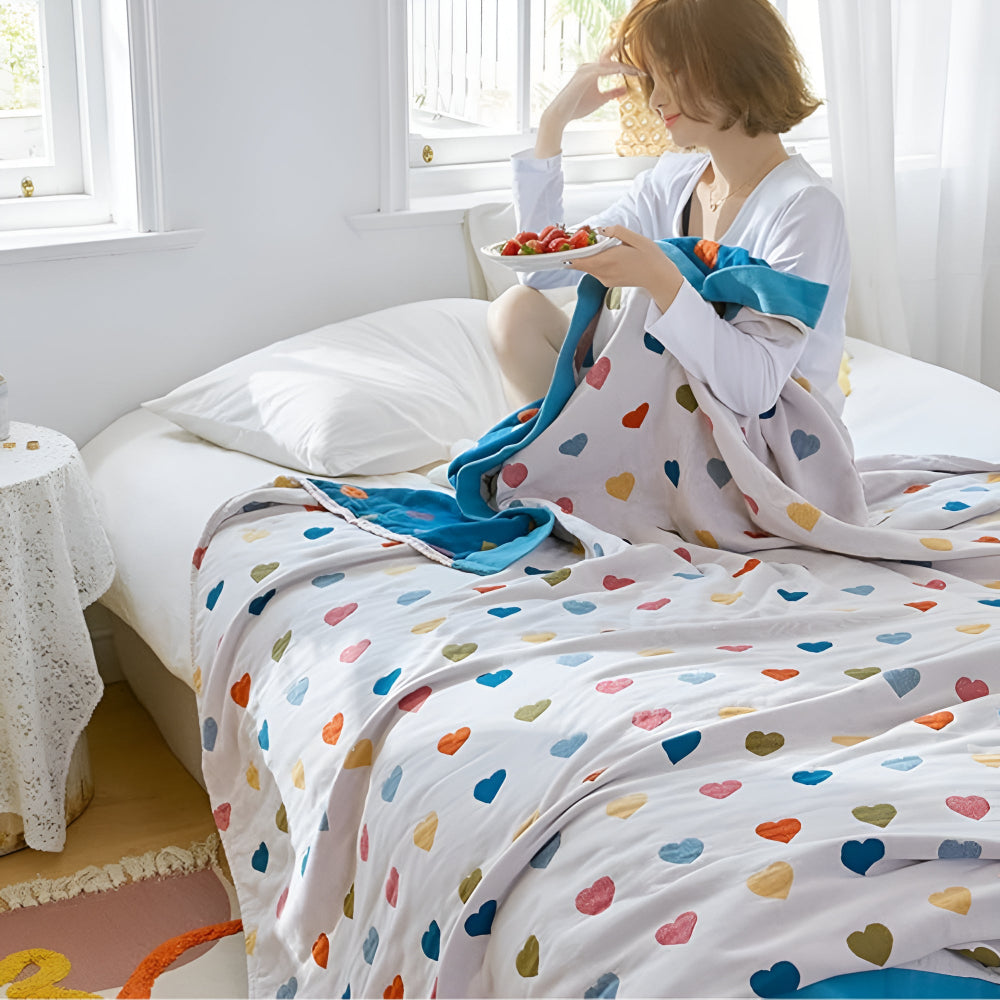 Charming Hearts Dual-Sided Cotton Throw Blanket
