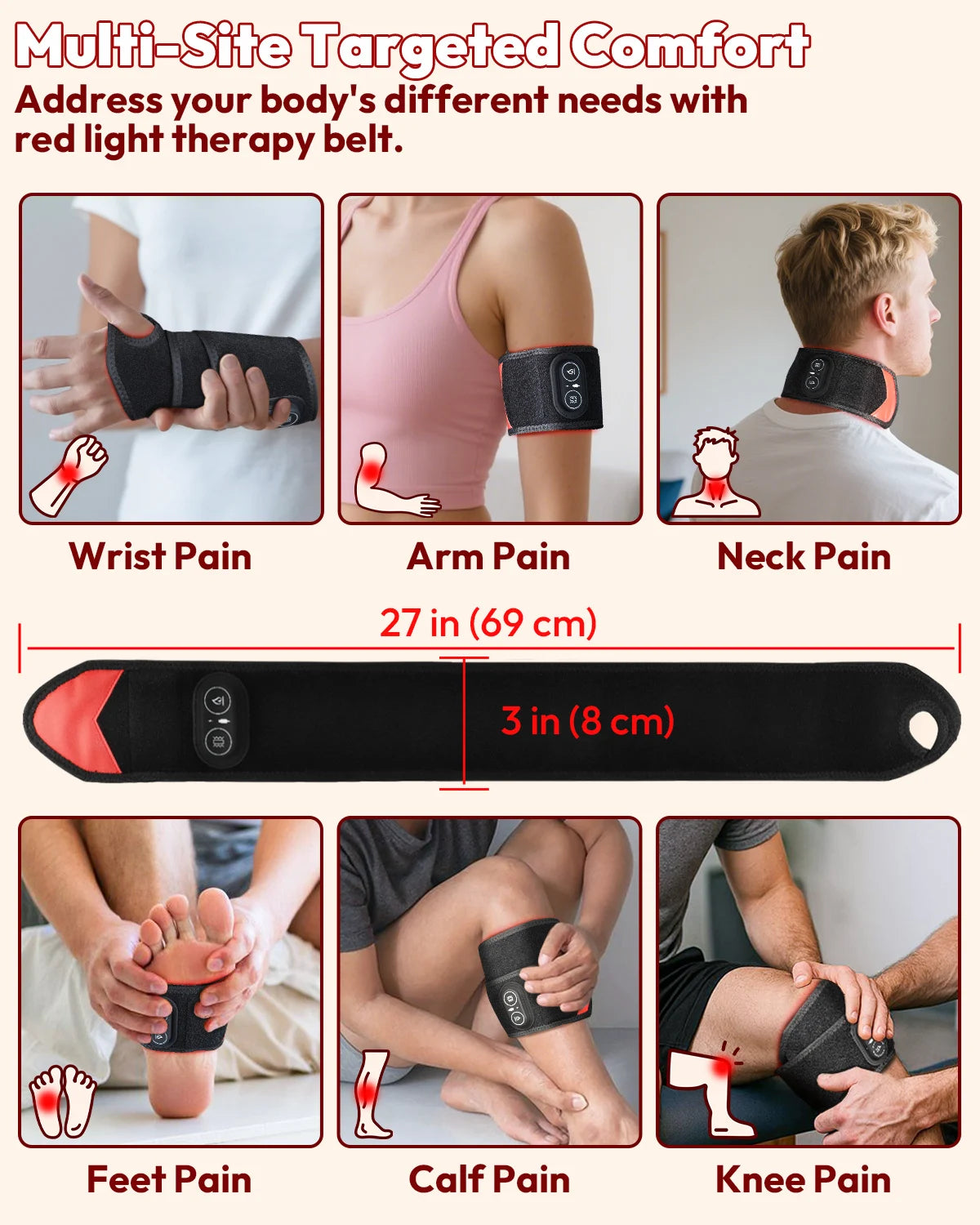 Wireless Red and Infrared Light Therapy Wrap with Heat and Vibration – 3 Settings, USB-C