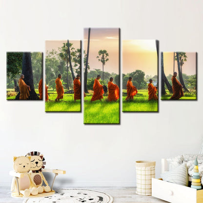 Serene Monks 5-Piece Canvas Art Set for Tranquil Spaces