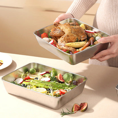 Durable Stainless Steel Square Food Storage Plate with Lid