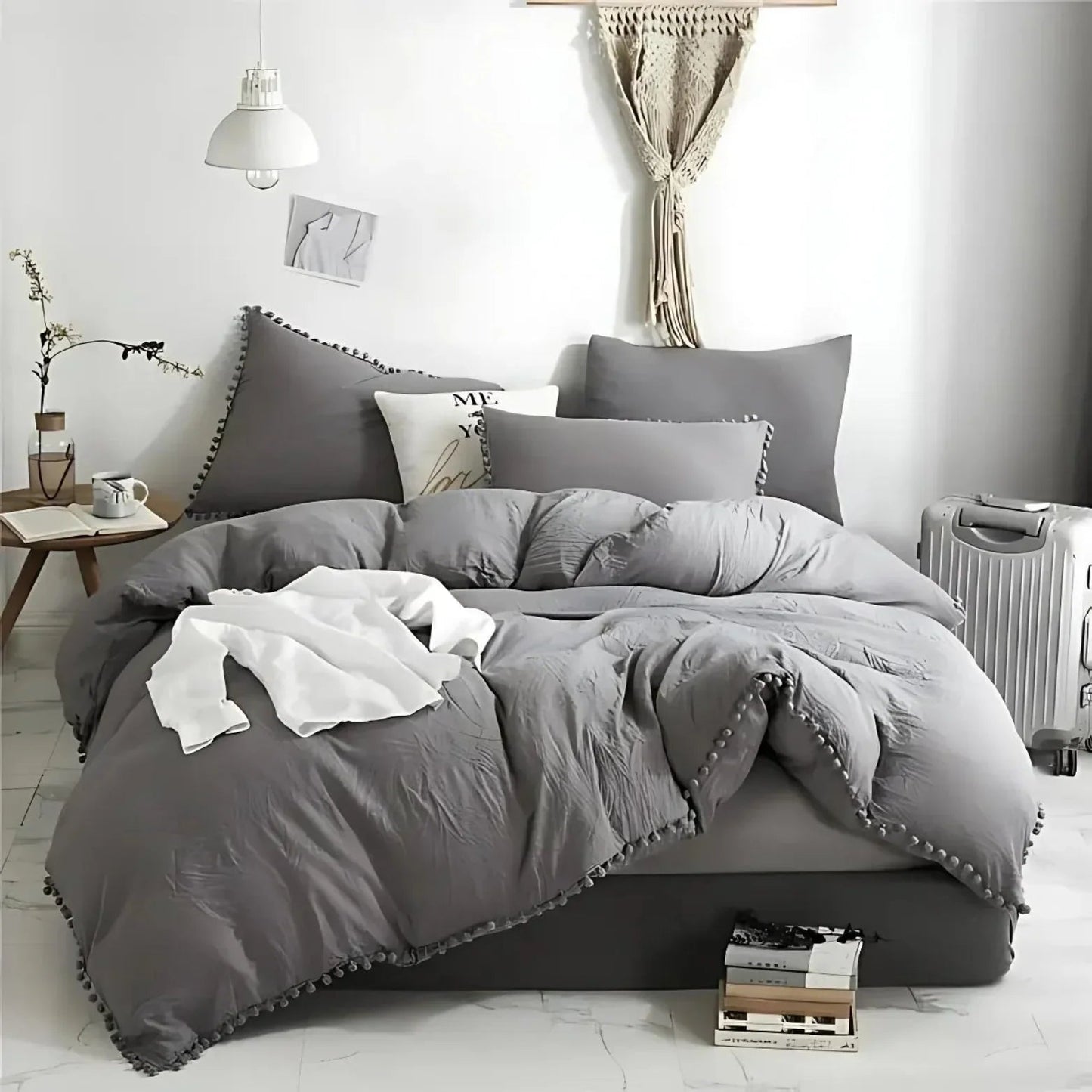 Nordic Quilt Cover Set with Pompom Trim