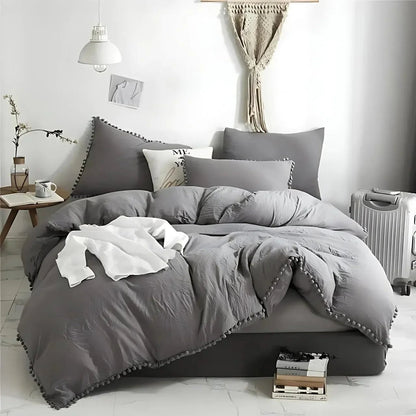 Nordic Quilt Cover Set with Pompom Trim