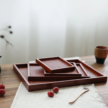 Sophisticated Rattan-Style Wooden Serving Tray