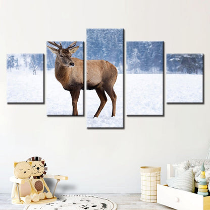 Serene Winter Deer - 5 Panel Canvas Artwork