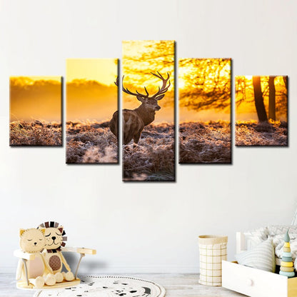 Serene Winter Deer Canvas Art - 5 Piece Set