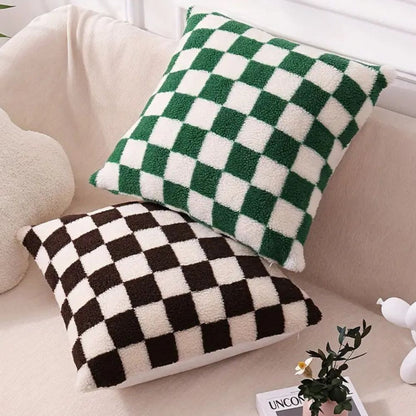 Cozy Checkered Faux Fur Cushion Cover