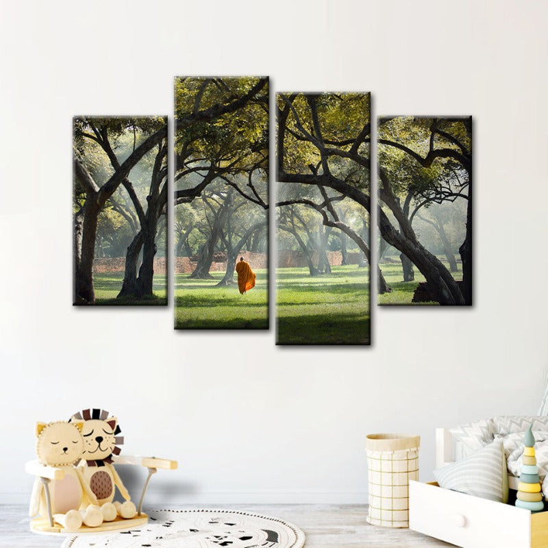 Serene Monk Journey - 4-Piece Canvas Art Set