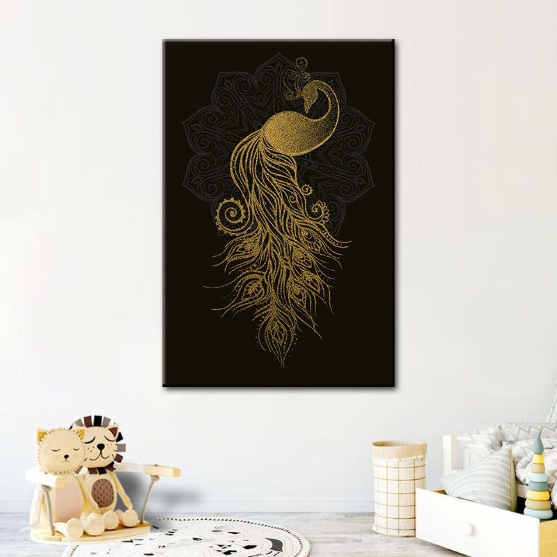 Elegant Golden Mandala Peacock - Canvas Art for Your Space