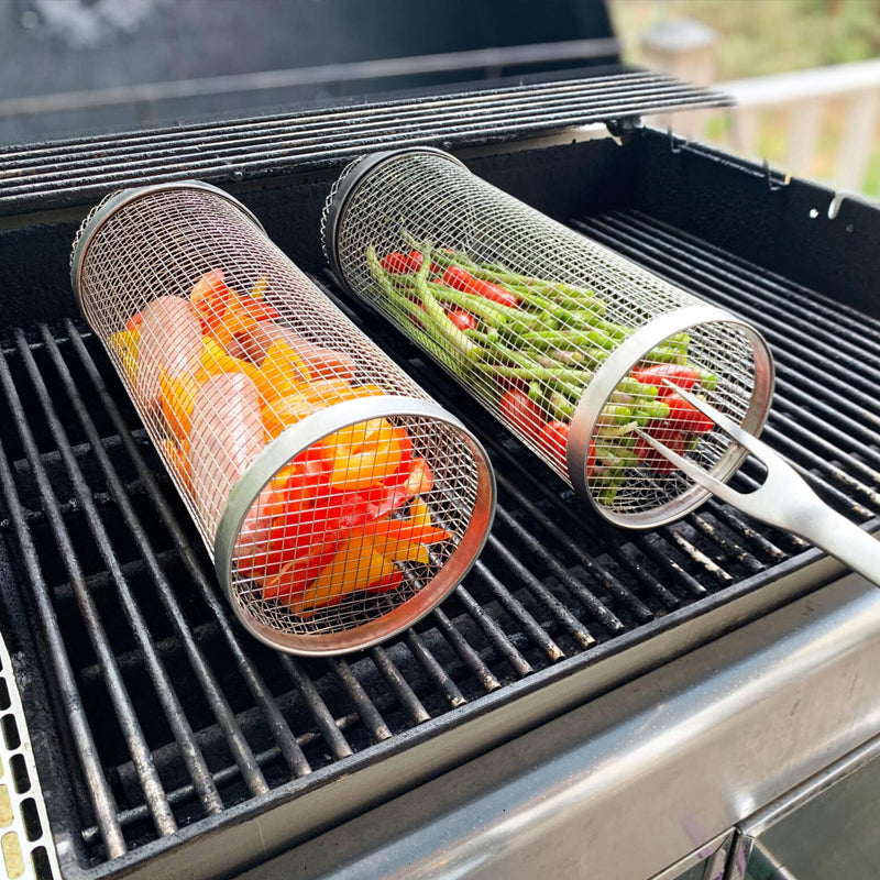 Stainless Steel 360° BBQ Grill Basket | Buy One Get One Free | Even Cooking for Meat, Vegetables & Smoking