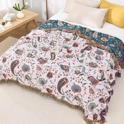 Serenity Blossom Dual-Sided Cotton Throw Blanket
