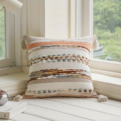 Reversible Cozy Stripe Cushion Covers with Tassels