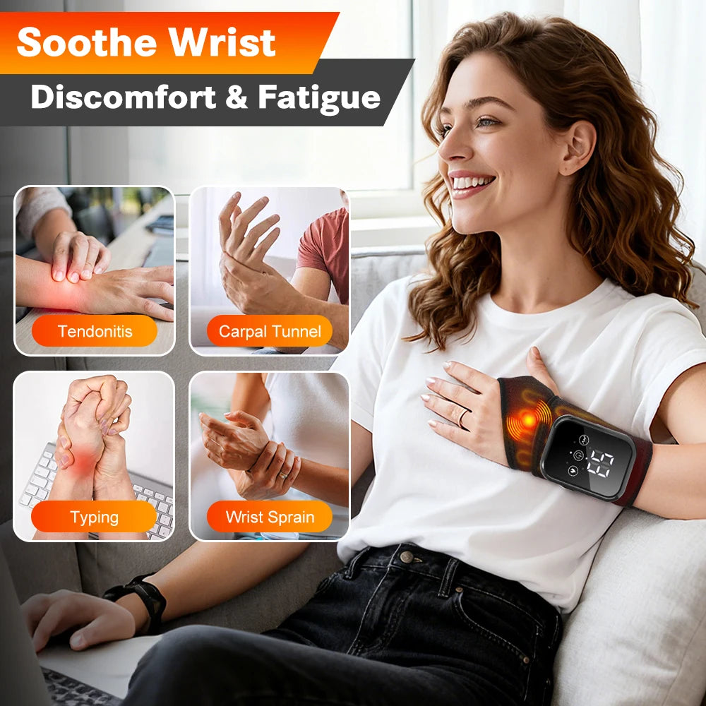 Heated Electric Wrist Brace with Vibration, Adjustable Strap & Timer