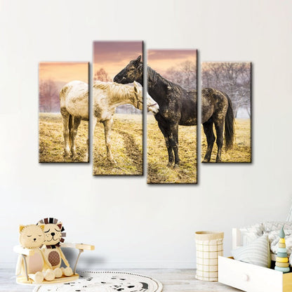 Stunning 4-Piece Black & White Horse Canvas Art Set