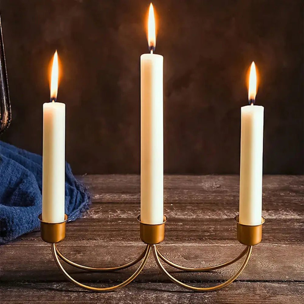 Elegant Gold Finish Iron Candle Stand for Three Candles