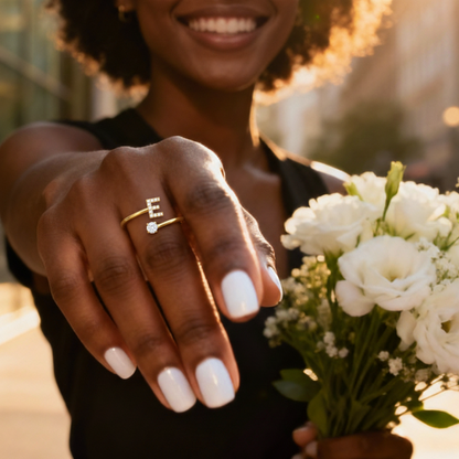 Adjustable Initial Ring Classic with Gift Box and Message Card