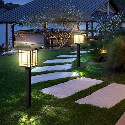 Set of 2 Black Waterproof LED Solar Lawn Lights in Vintage Square Design