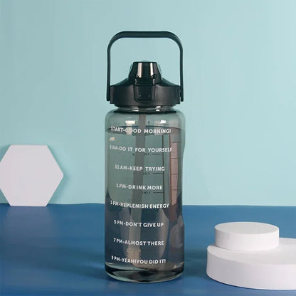 2L BPA-Free Water Bottle with Time Markers & Straw – 68oz Leakproof Hydration Tracker for Gym, Office, Travel