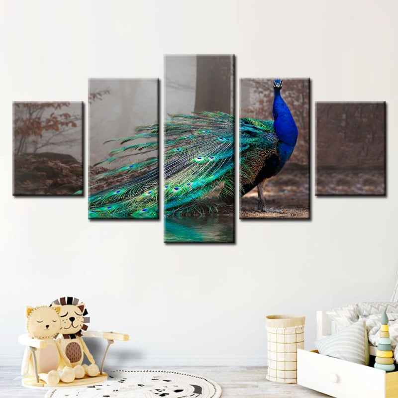 Stunning Peacock Serenity - 5-Piece Canvas Artwork