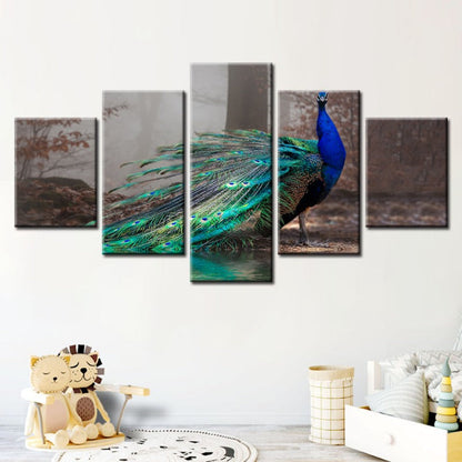 Stunning Peacock Serenity - 5-Piece Canvas Artwork