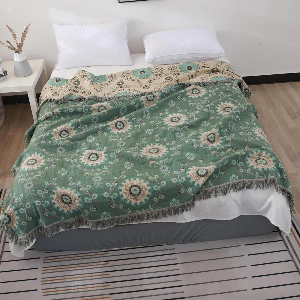 Chic Mandala Reversible Cotton Throw for All Seasons