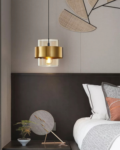 Industrial Edge Pendant Light with Gold Glass Accent