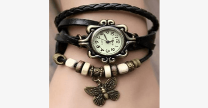 Multicolored Genuine Leather Butterfly Wrap Watch with Snap Closure