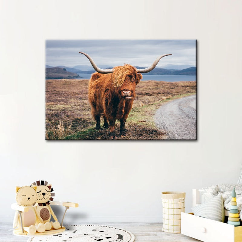 Canvas Wall Art of a Charming Brown Cow