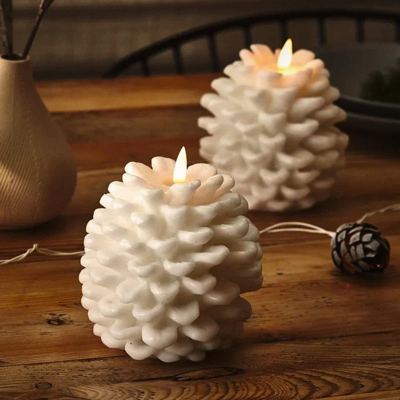 Flameless LED Candles Shaped Like Pinecones – Artisan Style with Remote Timer