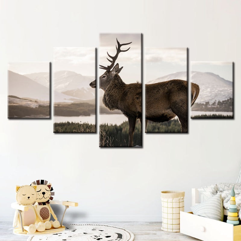 Serene Winter Deer Canvas Art Set – 5 Pieces