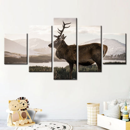 Serene Winter Deer Canvas Art Set – 5 Pieces