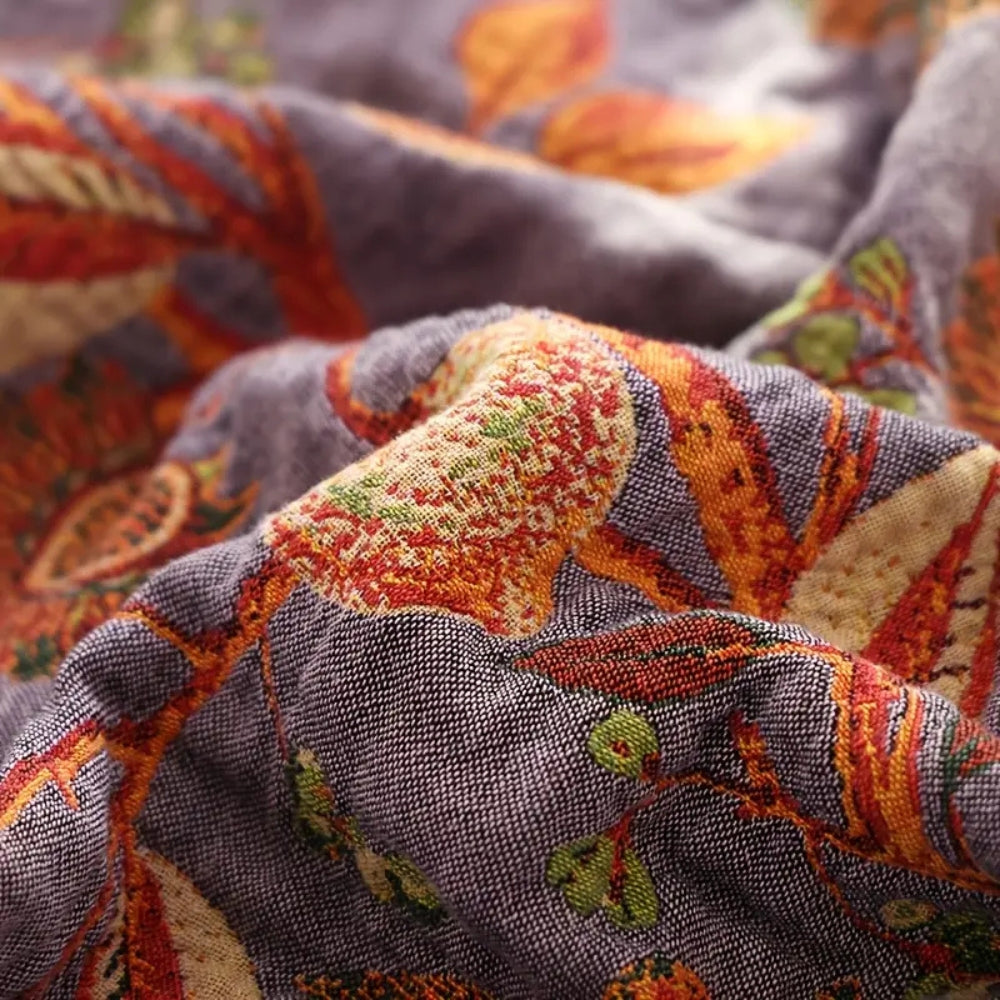 Elegant Floral Cotton Throw Blanket with Tassels