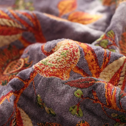 Elegant Floral Cotton Throw Blanket with Tassels