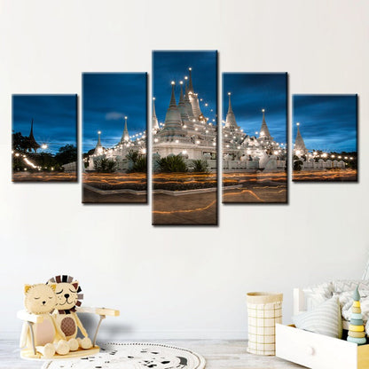 5-Piece Serene Temple Night Canvas Artwork for Home Decor